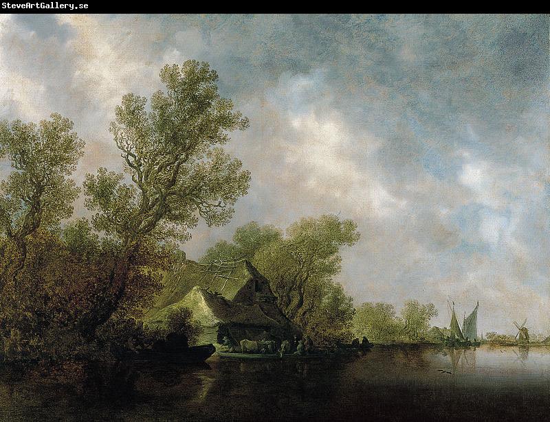 Jan van Goyen River Landscape with Ferry and cottages